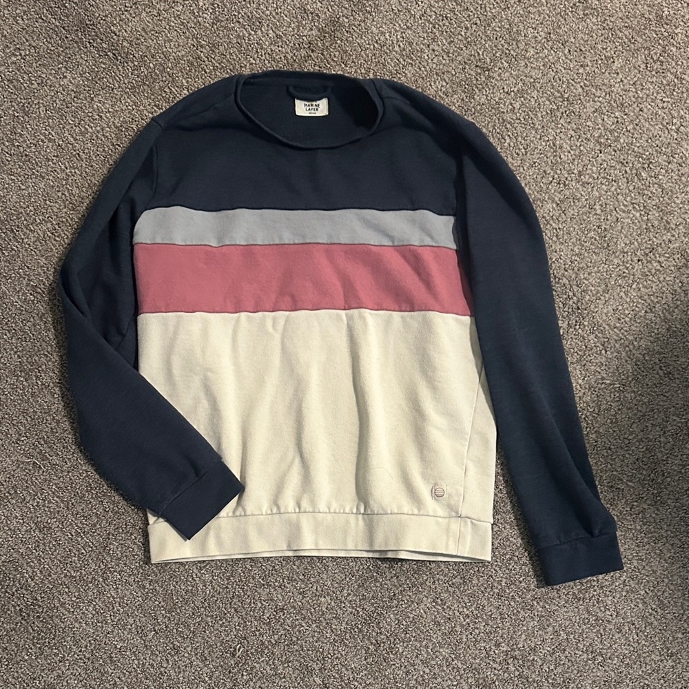Marine Serre Men's Colorblock Crewneck Sweater - Navy, Gray, Pink, and Cream